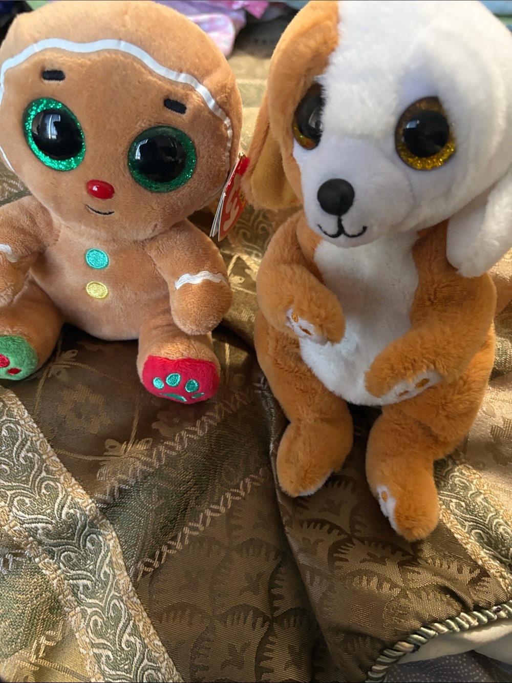 Ty Plush Gingerbread and Brown Puppy Pair